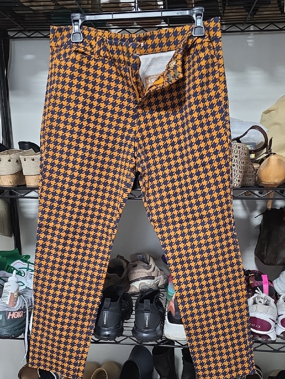 Old Navy Orange and Black Houndstooth Skinny Jeans